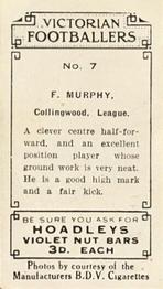 1933 Hoadley's Victorian Footballers #7 Frank Murphy Back